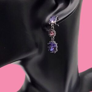 NEW Betsey Johnson Shimmery Purple Pink Crystal Rhinestone Dangle Drop Earrings